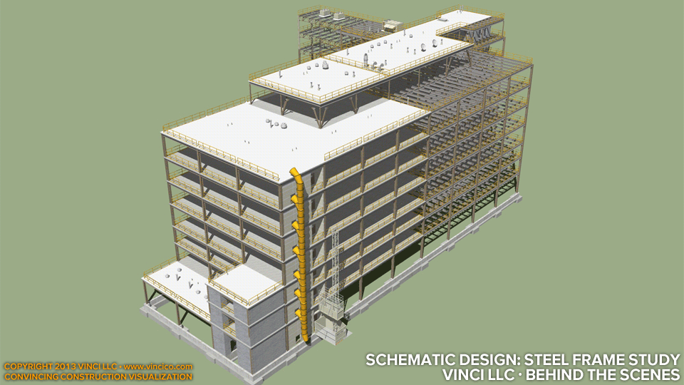3d Construction Visualization Schematic Design Completion Plausible Patient Tower Steel Structure