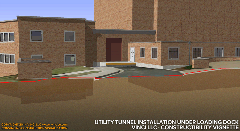 4d virtual construction vignette utility tunnel loading dock access transverse section