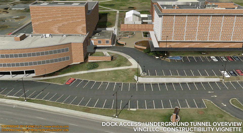 4d virtual construction visualization loading dock access underground utility tunnel overview
