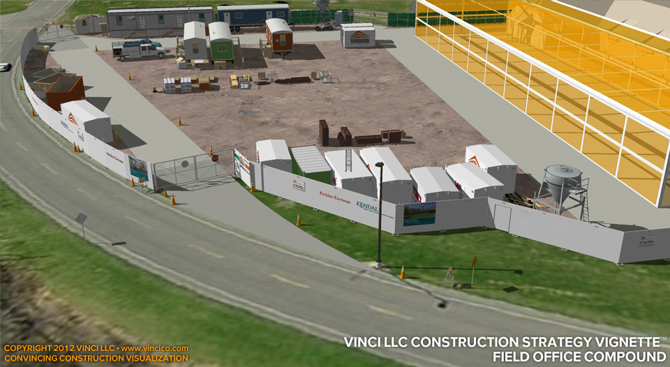 branded construction field office staging area