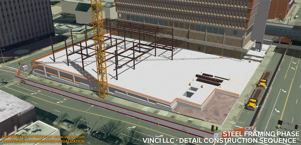 4d virtual construction visualization steel frame framing phase.