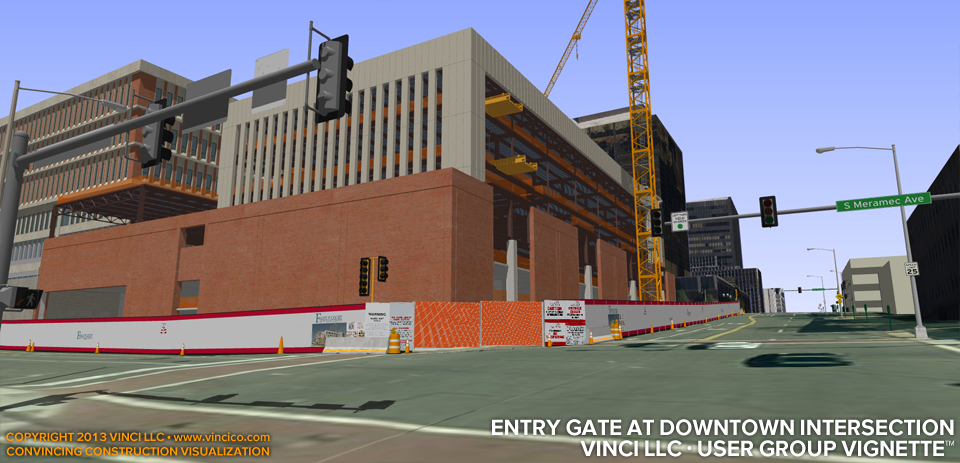 3d virtual construction urban courthouse community view entry gate intersection.