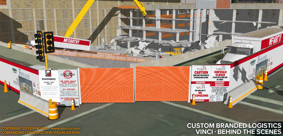 4d virtual construction branded main entry gate.