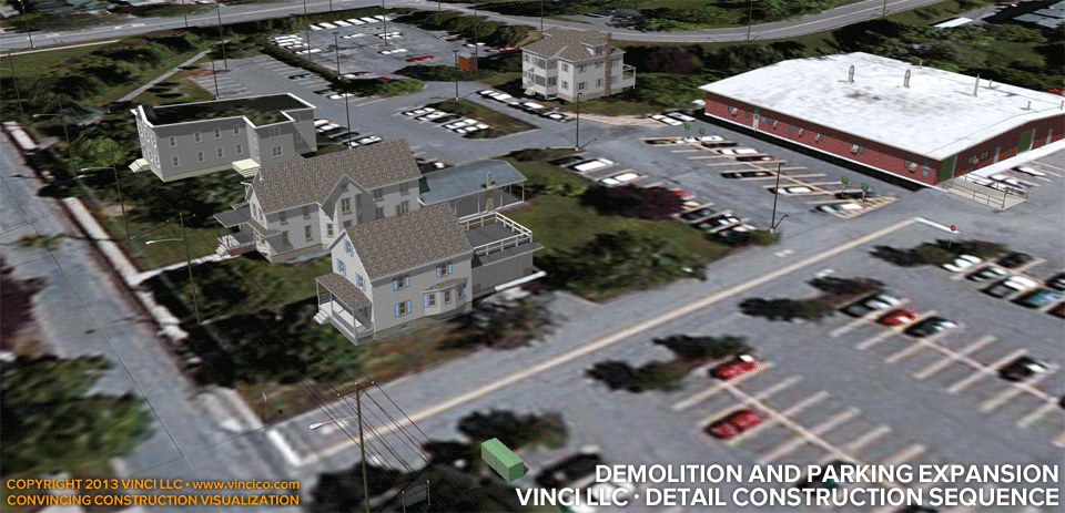 4d worksite detail vdc virtual construction parking lot house demolition channelization enabling work