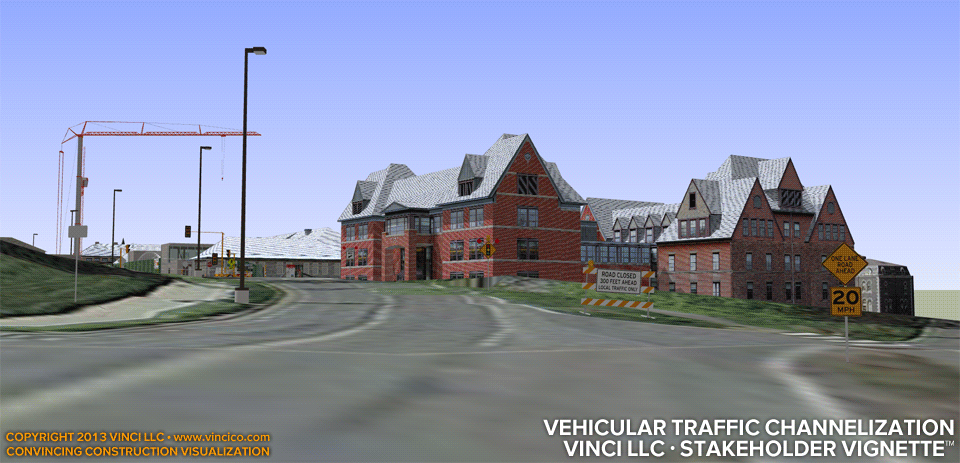 3d virtual construction vignette temporary traffic channelization signage environment