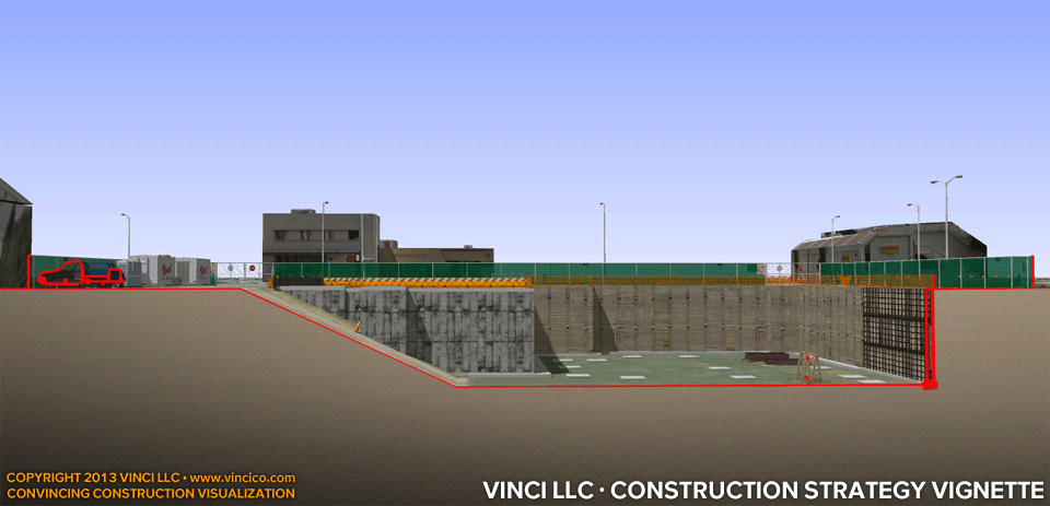 construction visualization excavation section temporary ramp.