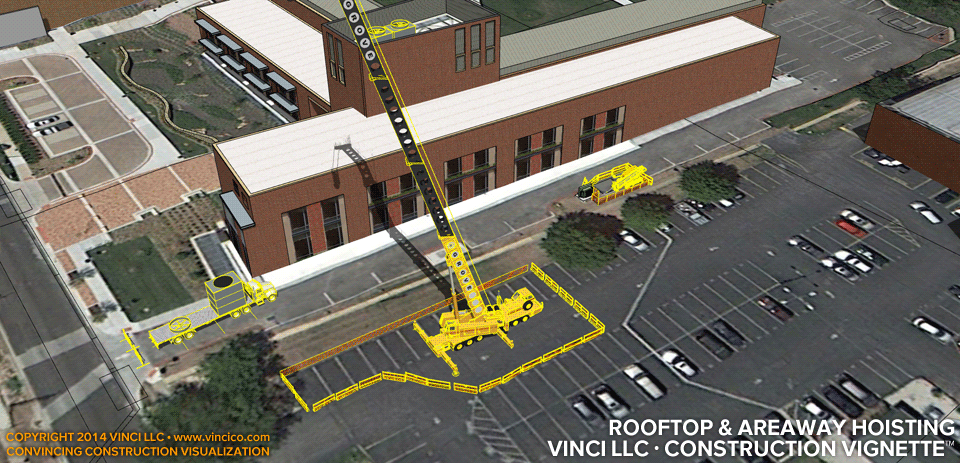 4d virtual construction visualization rooftop mechanical areaway hoisting