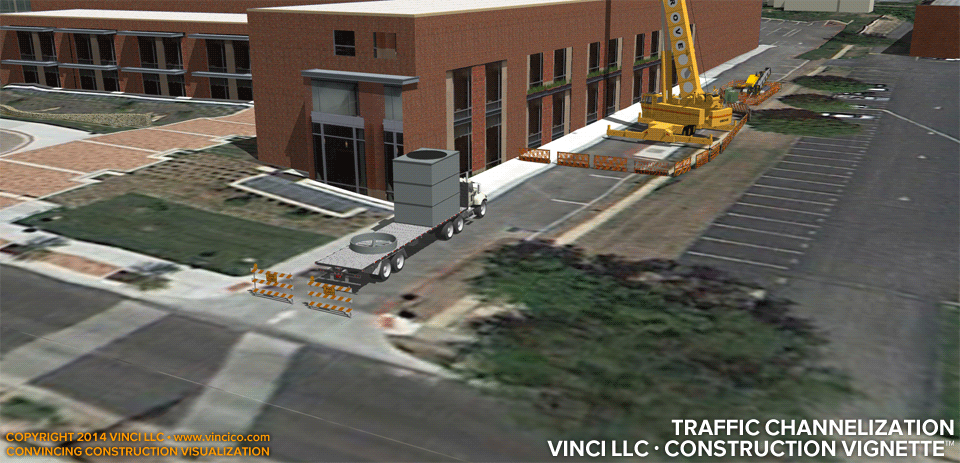 4d virtual construction visualization rooftop mechanical areaway hoisting just in time