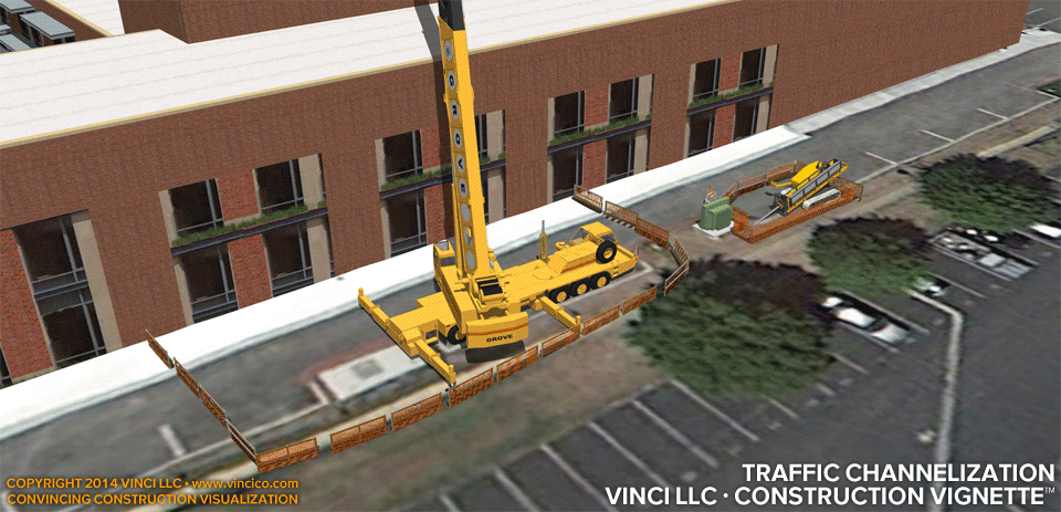 4d virtual construction visualization rooftop mechanical hoisting community