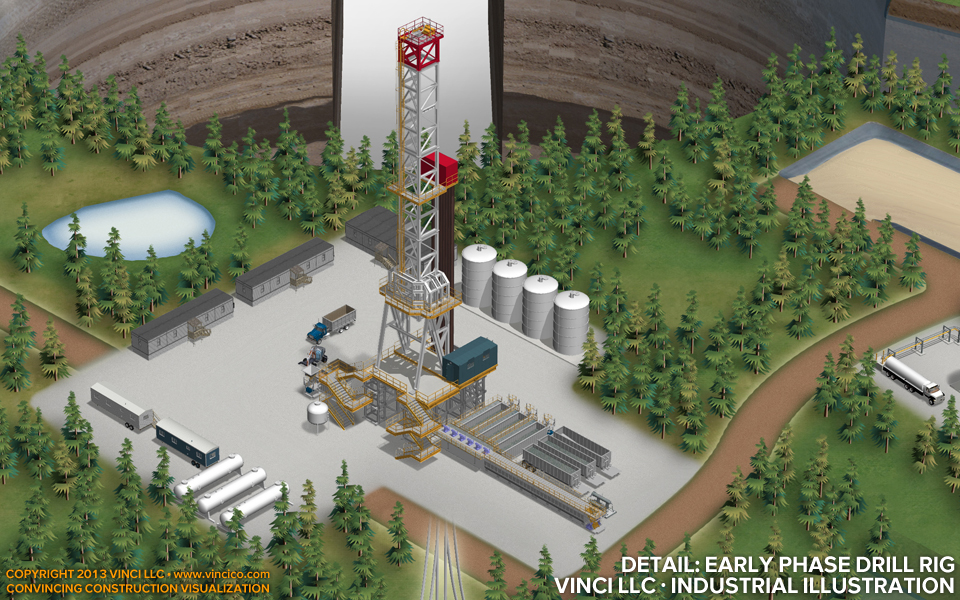 industrial illustration early phase oil services drill rig detail