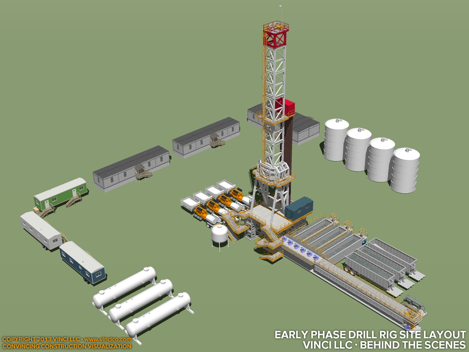 industrial illustration oil services drill rig site layout sketch